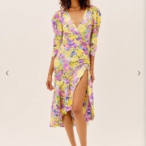 For Love And Lemons Floral Long Sleeve Dress - Yellow and Purple